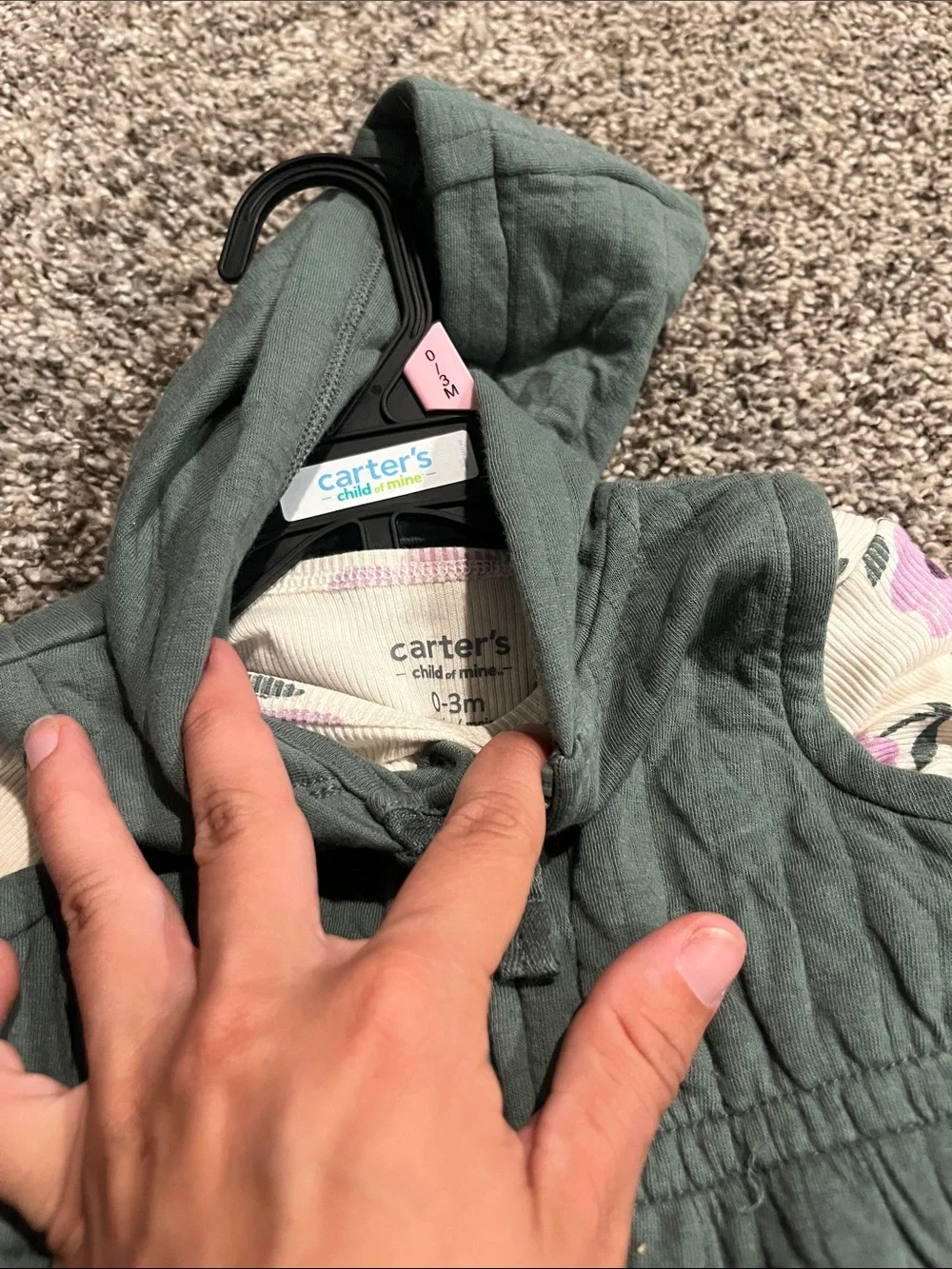 Carter's Green Quilted Hooded Vest with Cream Floral Romper Set